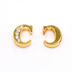 Alloy Slide Charms, with Crystal Rhinestone and Initial Letter A~Z, Letter.C, C: 11.5x9x4mm, Hole: 1.5x8mm(PALLOY-TAC0012-21C)