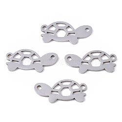 Tarnish Resistant 201 Stainless Steel Links connectors, Laser Cut Links, Tortoise, Stainless Steel Color, 8.5x18x1mm, Hole: 1.4mm(STAS-R104-044P)