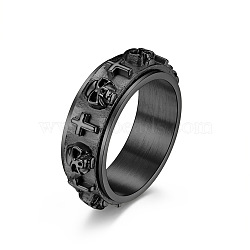 Stainless Steel Skull & Cross Rotatable Finger Ring, Spinner Fidget Band Anxiety Stress Relief Punk Ring for Men Women, Gunmetal, US Size 10(19.8mm)(SKUL-PW0002-015D-B)