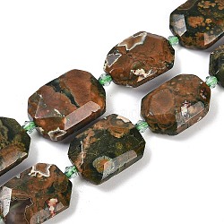 Natural Rhyolite Jasper Beads Strands, Faceted, Rectangle, with Seed Beads, 21~22x15~17x7~8mm, Hole: 1mm, about 16~20pcs/strand, 15.35~15.75''(39~40cm)(G-B125-P09-01)