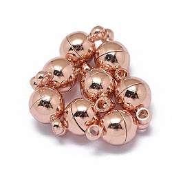 Rack Plating Brass Magnetic Clasps with Loops, N45 Grade Strong Magnet, Long-Lasting Plated, Round, Real Rose Gold Plated, 11.5x6mm, Hole: 1.6mm(X-KK-F801-02A-RG)
