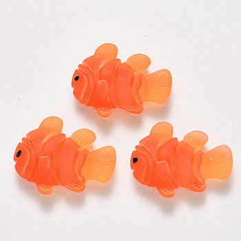 Translucent Frosted Resin Cabochons, Fish, Orange Red, 24x20x7mm