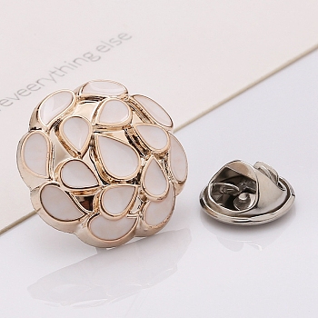 Plastic Brooch, Alloy Pin, with Enamel, for Garment Accessories, Round with Teardrop, Snow, 18mm