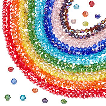 WADORN 16 Strands 16 Style Electroplate Glass Beads Strands, AB Color Plated, Faceted, Rondelle & Bicone, Mixed Color, 6x5~6mm, Hole: 1~1.2mm, about 45~88pcs/strand, 9.53~16.5''(24.2~42cm), 1 Strand/style