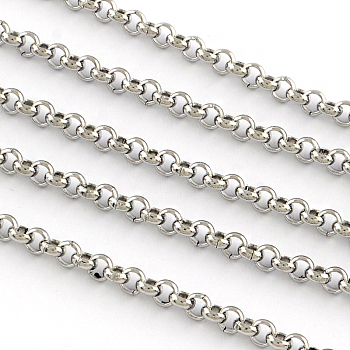 304 Stainless Steel Rolo Chains, with Spool, Unwelded, Stainless Steel Color, 3.0x1mm, about 328.08 Feet(100m)/roll