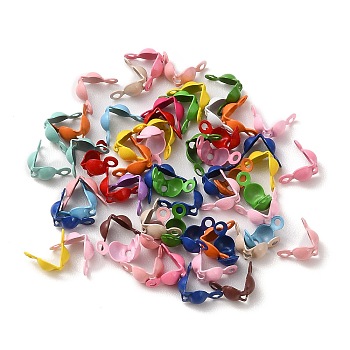 Spray Painted Iron Bead Tips, Calotte Ends, Clamshell Knot Cover, Mixed Color, 4x8x1.5mm, Hole: 1.2mm