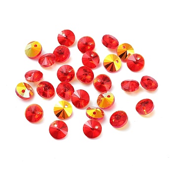 Electroplate Transparent Glass Beads, Half Rainbown Plated, Faceted Bicone, Red, 8x4mm, Hole: 0.8mm