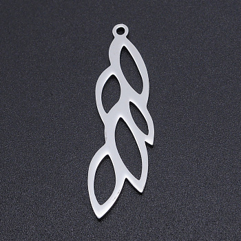 201 Stainless Steel Pendants, Leaf, Hollow, Stainless Steel Color, 37x11x1mm, Hole: 1.5mm