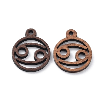 Walnut Wood Laser Cut Pendants, Hollow Constellation Charms, Undyed, Cancer, 24x20x2.5mm, Hole: 2.4mm