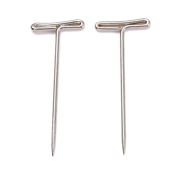Nickel Plated Steel T Pins for Blocking Knitting, Modelling, Wig Making and Crafts, Stainless Steel Color, 38x15.5x1mm, Hole: 0.8x13mm, 200pcs/box