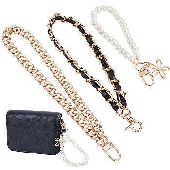 WADORN 3Pcs 3 Style Wrist Phone Case Pendant Decoration & Wristlet Bag Straps, with ABS Plastic Imitation Pearls Beads and PU Leather and Alloy Findings, Black, 125~210mm, 1pc/style