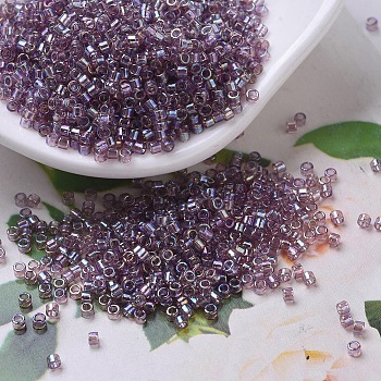MIYUKI Delica Beads, Cylinder, Japanese Seed Beads, 11/0, (DB0173) Transparent Smoky Amethyst AB, 1.3x1.6mm, Hole: 0.8mm, about 2000pcs/10g