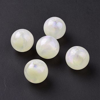 Opaque Acrylic Beads, Glitter Beads, Round, Beige, 15mm, Hole: 2mm, about 210pcs/500g