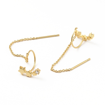 Clear Cubic Zirconia Star Tassel Dangle Stud Earrings, Brass Ear Thread for Women, Cadmium Free & Lead Free, Real 18K Gold Plated, 66mm, Pin: 0.7mm