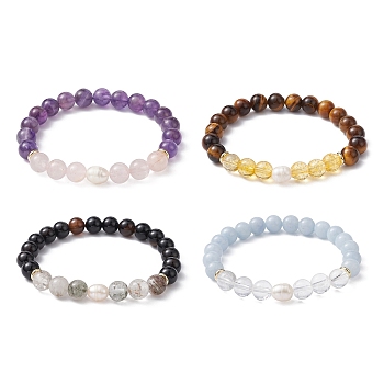 Natural & Synthetic Mixed Gemstone & Pearl Beaded Stretch Bracelets, Inner Diameter: 2 inch(5.2cm)