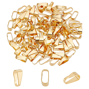 Elite 100Pcs Brass Snap on Bails, Oval, Real 18K Gold Plated, 10x4x4mm, Inner Diameter: 10x3.5mm