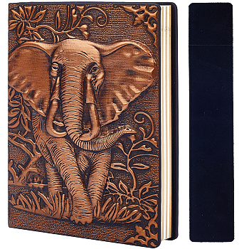 1Pc Rectangle Cloth Pen Bag, 1 Book A6 3D Embossed PU Leather Notebook, with Paper Inside, for School Office Supplies, Elephant, Notebook: 135x99~100x21~22mm, Pen Bag: 165x30x0.5mm