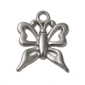 Non-Tarnish 304 Stainless Steel Pendants, Butterfly Charms, Stainless Steel Color, 24x19x3mm, Hole: 2.5mm