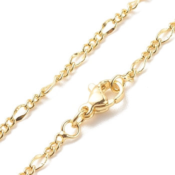 Brass Figaro Chains Necklace for Women, Cadmium Free & Lead Free, Real 18K Gold Plated, 17.13 inch(43.5cm)