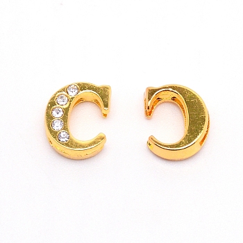 Alloy Slide Charms, with Crystal Rhinestone and Initial Letter A~Z, Letter.C, C: 11.5x9x4mm, Hole: 1.5x8mm