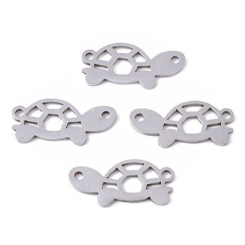 201 Stainless Steel Links connectors, Laser Cut Links, Tortoise, Stainless Steel Color, 8.5x18x1mm, Hole: 1.4mm