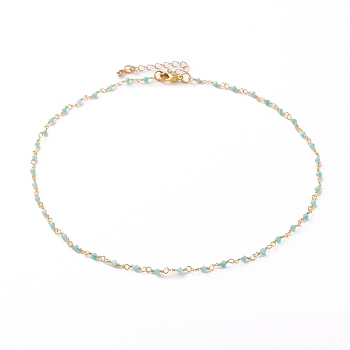 Faceted Round Natural Amazonite Beaded Necklaces, with Brass Lobster Claw Clasps, Golden, 16-1/8 inch(41cm)