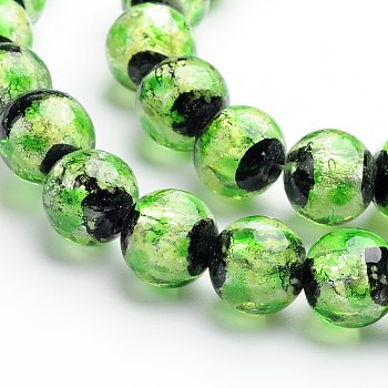 Glow in the Dark Luminous Style Handmade Silver Foil Glass Round Beads, Lawn Green, 8mm, Hole: 1mm