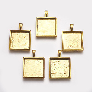 Tibetan Style Pendant Cabochon Settings, Plain Edge Bezel Cups, Lead Free, Square, Antique Golden, 32x24x4.5mm, Hole: 7mm, Tray: 20x20mm