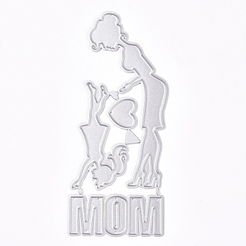 Mother's Day Theme, Frame Metal Cutting Dies Stencils, for DIY Scrapbooking/Photo Album, Decorative Embossing DIY Paper Card, Woman & Daughter & Word Mom, Matte Platinum Color, 119x49x0.8mm