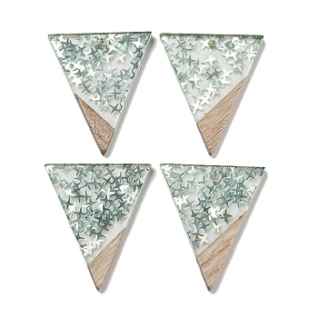 Wooden Pendants, Resin and Gold Foil, Triangle, Dark Sea Green, 36.5x31x4mm, Hole: 2mm