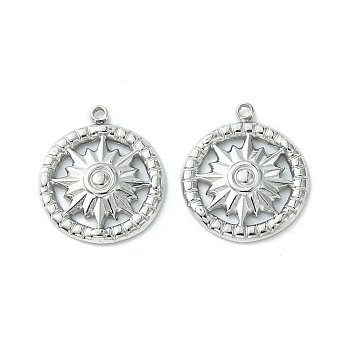 Non-Tarnish 304 Stainless Steel Charms, Flat Round with Sun Charms, Stainless Steel Color, 14x12.5x2mm, Hole: 1mm