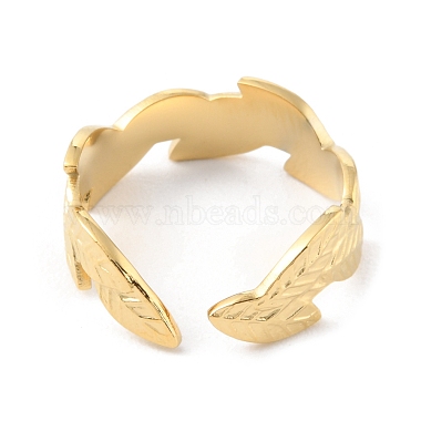 304 Stainless Steel Leaf Open Cuff Rings(RJEW-D002-17G)-3