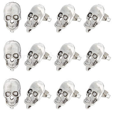 Antique Silver Skull Alloy Stud Earring Findings