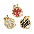 Sport 304 Stainless Steel with Rhinestone & Plastic Pearl Pendants, Table Tennis Bats & Table Tennis Charms, Ion Plating(IP), Golden, Mixed Color, 20.5x16x5.5mm, Hole: 1.6mm(STAS-G393-04G)