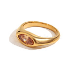 316L Stainless Steel with Cubic Zirconia Finger Rings, Horse Eye, Golden, Sienna, US Size 6(16.5mm)(FS-WGB17C9-02)