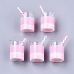 Glass Bottle Pendant Decorations, Imitation Fruit Juice Charms, with Epoxy Resin and Polymer Clay inside, Platinum Tone Iron Eye Pin, Two Tone, Pearl Pink, 33~35x20mm, Hole: 1.8mm(GLAA-S181-13B)