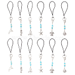 5 Bags Marine Theme Alloy Mobile Straps, with Nylon Cord and Synthetic Turquoise Beads, Antique Silver & Platinum, 105~114.5mm, 6pcs/bag(HJEW-CP0001-29)