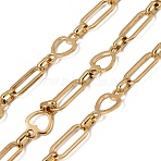 304 Stainless Steel Heart with Oval Link Chains, Ion Plating(IP), Unwelded, with Spool, Real 18K Gold Plated, 16.5x7x1mm(CHS-K018-42G)