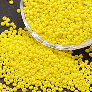 6/0 Glass Seed Beads, Grade A, Round, Opaque Colours, Yellow, 3.6~4.0mm, Hole: 1.2mm, about 500pcs/50g(X-SEED-J014-F6-42)