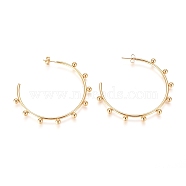 304 Stainless Steel Stud Earrings, Half Hoop Earrings, Hypoallergenic Earrings, with Round Beads and Earring Backs, Golden, 57x58x4mm, Pin: 0.7mm(X-EJEW-E258-07C-G)