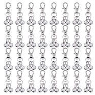 32Pcs 304 Stainless Steel Bell Charm Decorations, with Alloy Swivel Lobster Claw Clasps, Swivel Snap Hook, Stainless Steel Color, 47mm, Bell: 13x10mm(HJEW-PH01559)