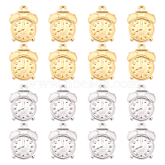 DICOSMETIC 16Pcs 2 Colors 201 Stainless Steel Machine Polishing Pendants, Clock, Golden & Stainless Steel Color, 16.5x12.5x3mm, Hole: 1.2mm, 8pcs/color(STAS-DC0011-84)