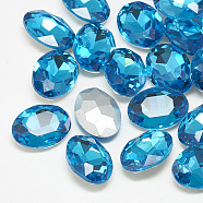 Pointed Back Glass Rhinestone Cabochons, Back Plated, Faceted, Oval, Aquamarine, 18x13x5.5mm(RGLA-T080-13x18mm-12)
