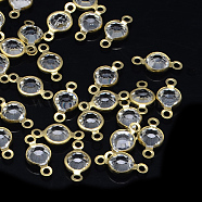 Golden Tone Brass Glass Links connectors, Faceted Flat Round, Clear, 10x4~5x2mm, Hole: 1.5mm(KK-Q576-12)