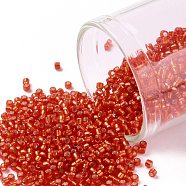 TOHO Round Seed Beads, Japanese Seed Beads, (25F) Silver Lined Frost Light Siam Ruby, 15/0, 1.5mm, Hole: 0.7mm, about 3000pcs/10g(X-SEED-TR15-0025F)