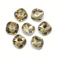 Pointed Back Glass Rhinestone Cabochons, Faceted, Back Plated, Square, Dark Khaki, 10x10x4.5mm(RGLA-T032-10x10mm-08)