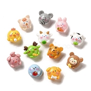 Opaque Resin Decoden Cabochons, 12 Chinese Zodiac Signs, Mixed Color, 19~24x20~27.5x14~15mm(RESI-B023-01)