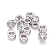 201 Stainless Steel Grooved Beads, Column, Stainless Steel Color, 10x4.2mm, Hole: 5.7mm(STAS-P236-07P)