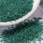 MIYUKI Round Rocailles Beads, Japanese Seed Beads, (RRHB169) Sparkling Forest Green Lined Crystal AB, 15/0, 1.5mm, Hole: 0.7mm, about 27777pcs/50g(SEED-X0056-RRHB169)