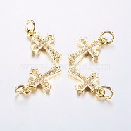Long-Lasting Plated Brass Micro Pave Cubic Zirconia Pendants, Cross, Real 18K Gold Plated, 15.5x10x2mm, Hole: 3mm(X-ZIRC-F069-49G)